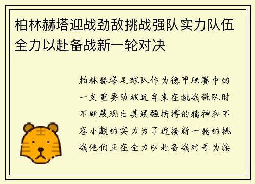 柏林赫塔迎战劲敌挑战强队实力队伍全力以赴备战新一轮对决